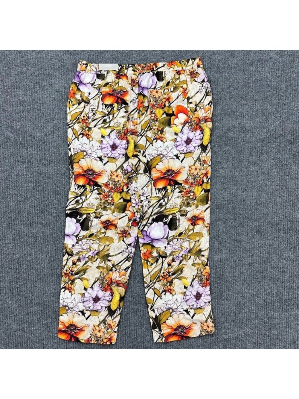 Chicos Pants 100% Linen Elastic Pull On Floral Straight Leg Womens 3 (16R) NEW - Picture 5 of 8
